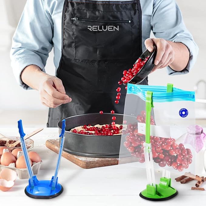 Baggy Rack Stands, 6 Pack, Adjustable Hands Free Clips for Food Storage Bags Plastic Freezer Bags, Bag Holders