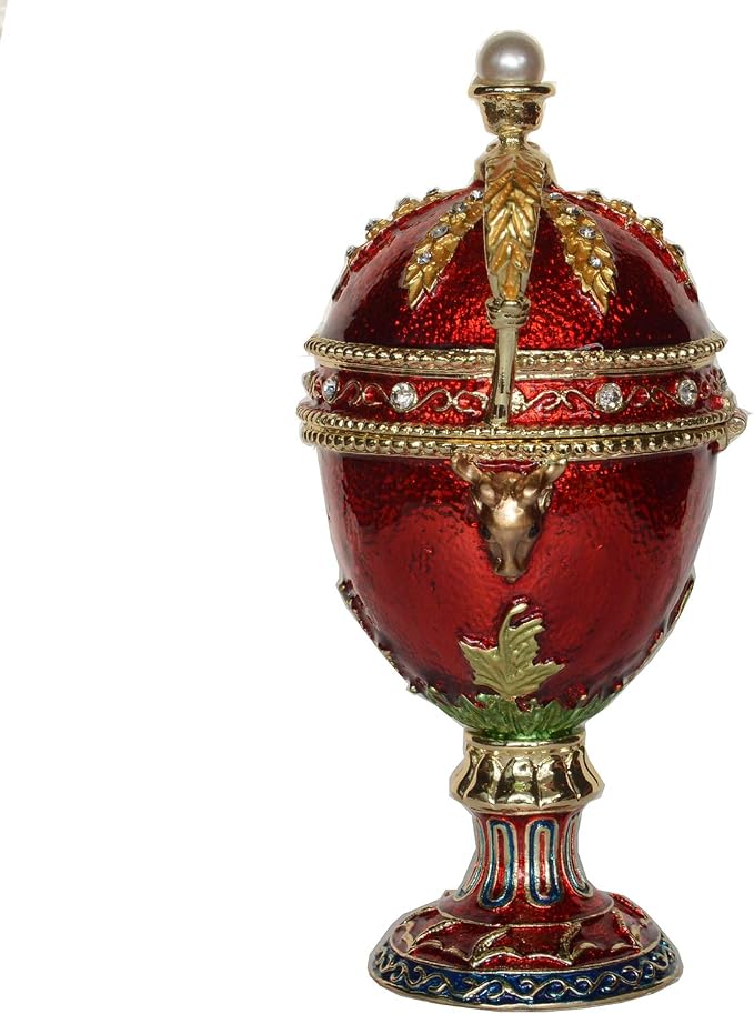 Red Faberge Egg Trinket Box Jewelry Box Hand Painted Decorative Box with Hinged Lid Ring Earring Holder Easter Egg Collectible