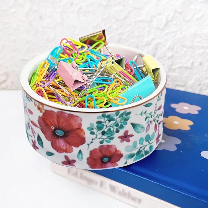 Ceramic Paper Clip Holders Paperclips Holder Dispenser Cute Clips Organizer for Desk Binder Clip Bowl Bobby Pin Hair Clip Holder Gift for Office (Purple Red)