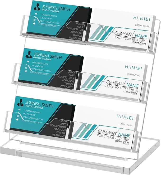 HIIMIEI Business Card Holder Desk, Acrylic Business Card Display, 3 Tier Clear Business Card Stand for Office, Exhibition, Meeting, Home, 360 Card Capacity