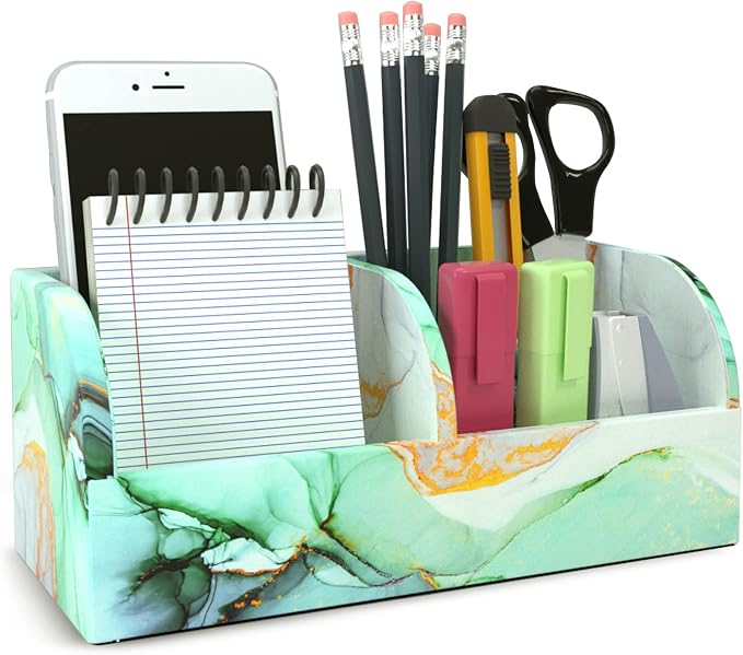 PU Leather Supply Organizer,Remote Control Holder Multifunctional Office Stationery Storage Box Organizer,Pencil Holders Organizers Table Top Desktop Desk Accessories(1-Splash Ink)