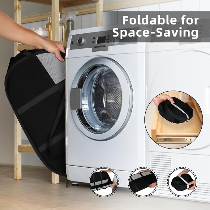 100L Collapsible Laundry Baskets, Tear Proof Pop Up Laundry Hamper with Dual Handles, Large Foldable Laundry Basket, Easy to Carry Laundry Hamper for Home, Laundry Room, Bedroom, Dorm, Travel Black
