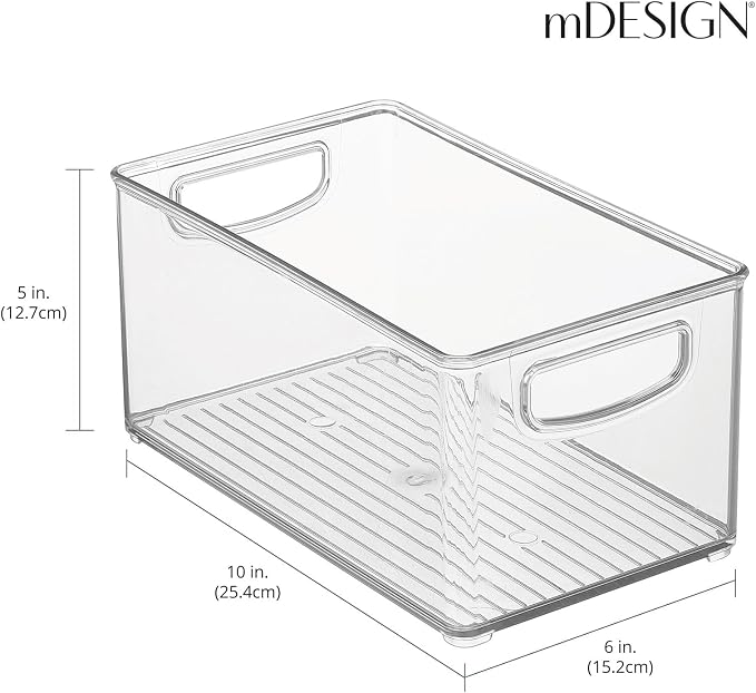 mDesign Plastic Kitchen Organizer - Storage Holder Bin with Handles for Pantry, Cupboard, Cabinet, Fridge/Freezer, Shelves, Counter - Holds Canned Food, Snacks - Ligne Collection - 2 Pack - Clear