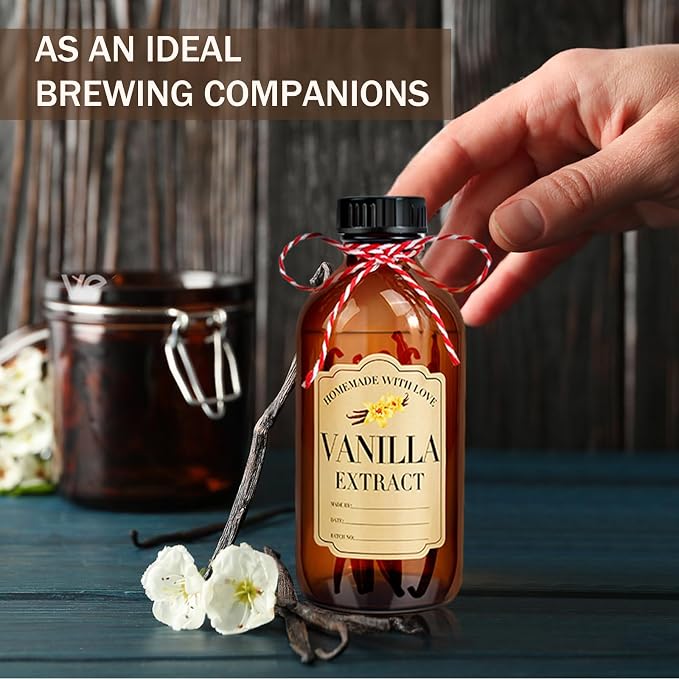 30Pcs 2 Oz Amber Glass Bottle Boston Round Bottles for Vanilla Extract Homemade,Brown Vanilla Extract Jars with Caps for Syrup Gift Glass Food Storage Canister and Sauce Beans
