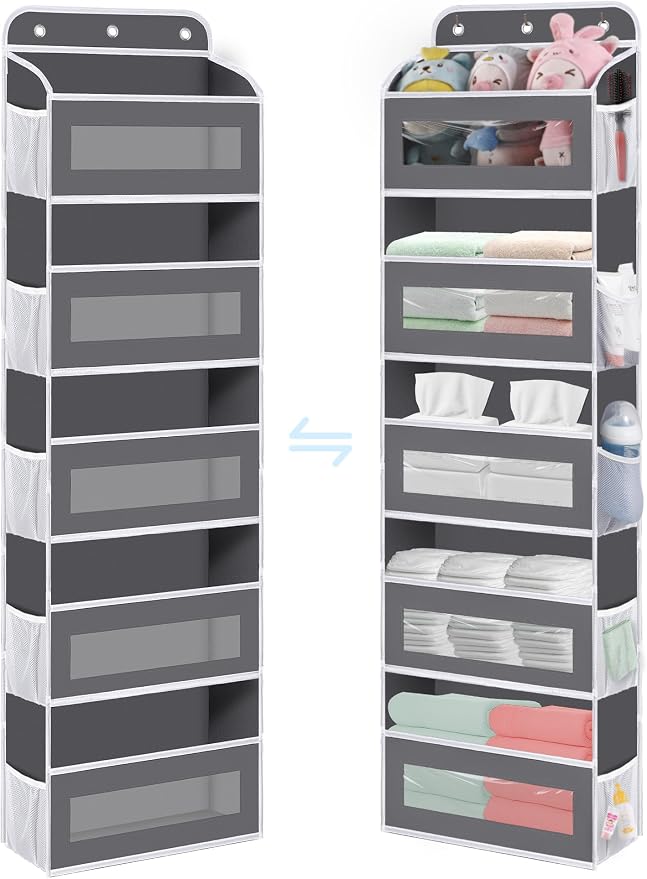 KYEVIS Over The Door Organizer, 5 Shelves Closet Door Hanging Storage and Organizer with 10 Mesh Pockets, Nursery Closet Organizer, Baby Essentials, Stuffed Animal Storage