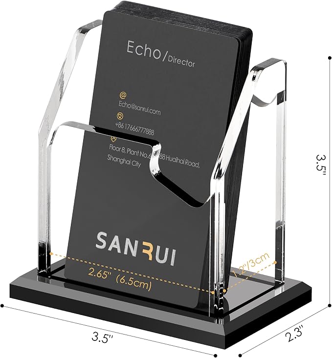 SANRUI Black Vertical Business Card Holder for Desk 1 Slot 1 Tier, Clear Acrylic Name Card Stand for Women and Men, Desktop Organizer Display for Office Home Exhibition - 60 Card Capacity 1 Pack
