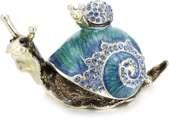 Hand Painted Animal Trinket Box for Home Decor, Hinged Jewelry Organizer Storage, Unique Personalized Collectible Keepsake Figurine Handmade Decorative Ornament Gifts (Snail)