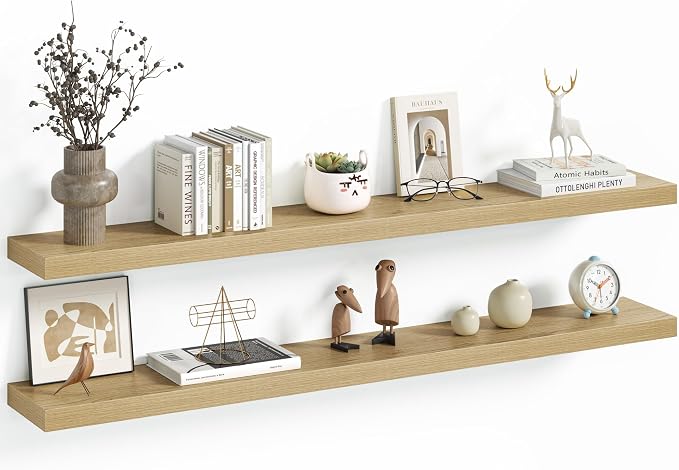 Vivelove 48 Inch Floating Shelves Wall Mounted for Display, 6.5 Deep Duty Shelves with Invisible Brackets for Living Room,Bedroom,Kitchen, Bathroom Storage & Decor,48" Wx6.5 Dx1.4 H - Oak