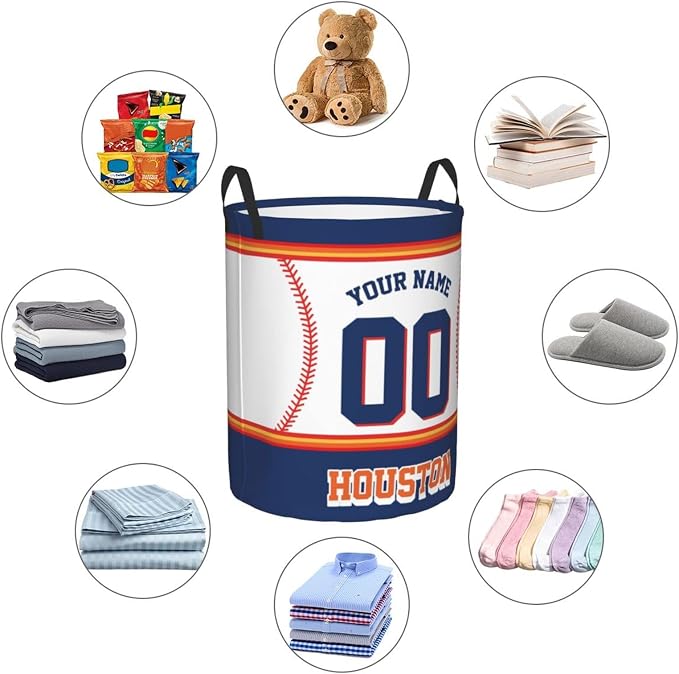 Custom Houston Laundry Hamper Personalized Laundry Basket Customized Name And Number Collapsible Storage Basket for Bedroom Bathroom Living Room Baseball Fan Gifts