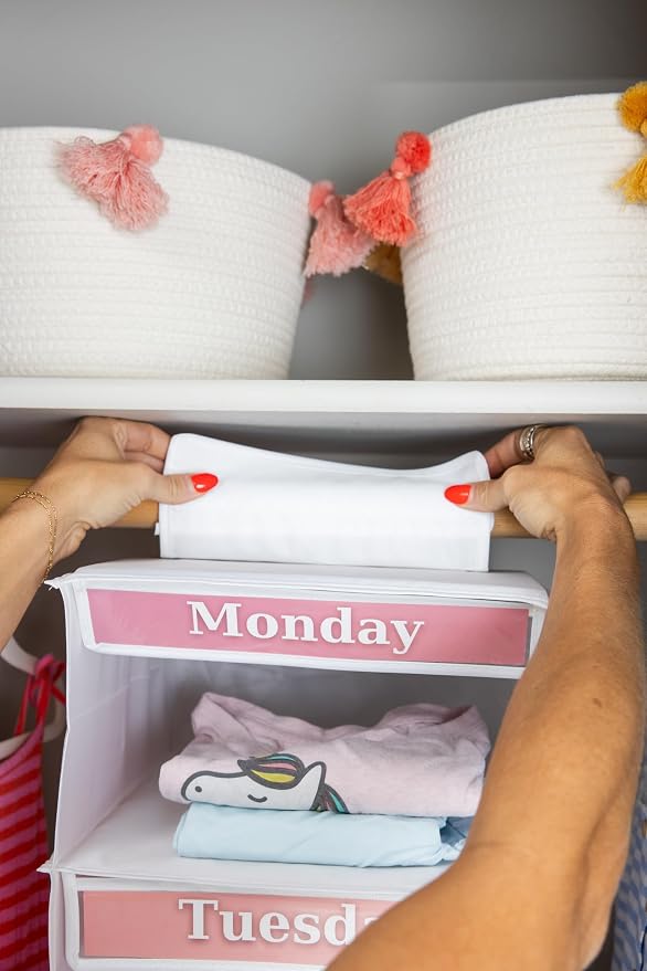 Three Sweet Peas Co Monday through Friday Hanging Weekly Clothes Organizer for Kids