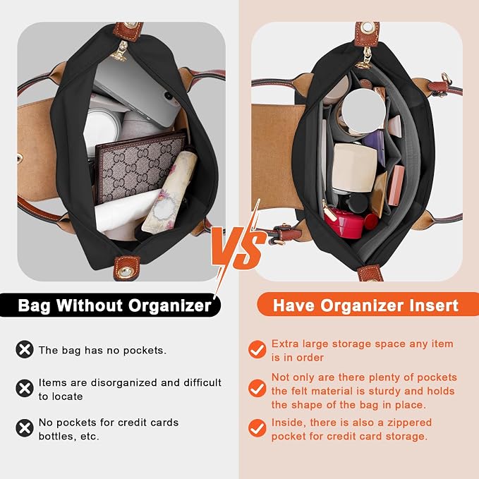 LOUKAYCCI Felt Organizer Compatible with longchamp le pliage L Handbag Insert (Large,Gary)