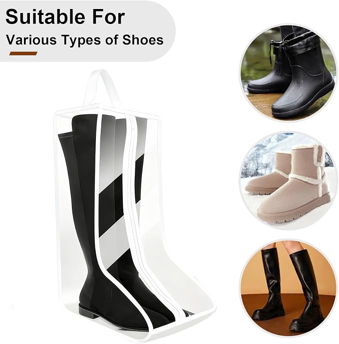 CiBiZi Clear Boot Bags Organizer for Travel Waterproof Cowboy Boots Bag Portable Shoe Travel Bag for Women Hangable Ski Boot Bag Dust-free Tall Boot Storage Bag (2Big-White)