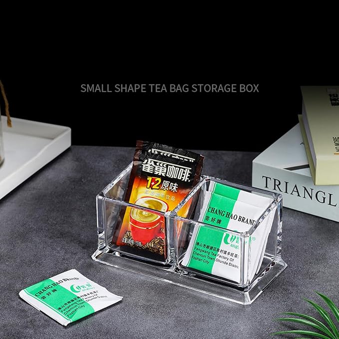 Acrylic Tea Bags Holder Coffee Sugar Bag Case Guest Room Storage Boxes - Holder for Tea Bags, Small Packets, Sweeteners,Sugar Packet, Coffee, Condiment (L16.6*W8.2*H7.5cm)