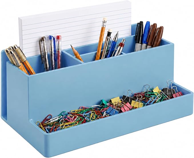 Acrimet Desktop Organizer - Multi Organizer Caddy Holder for Office, Home and School use (Plastic) (Solid Blue Color) | Office Notebook, Briefcase, Pads & Accessories