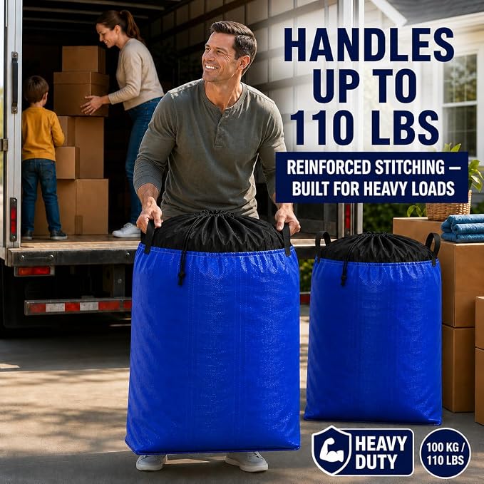 Moving Bags Heavy Duty Extra Large, 66 Gallon Large College Moving Bags with Handles, Waterproof Storage Packing for Home Dorm, Set of 2