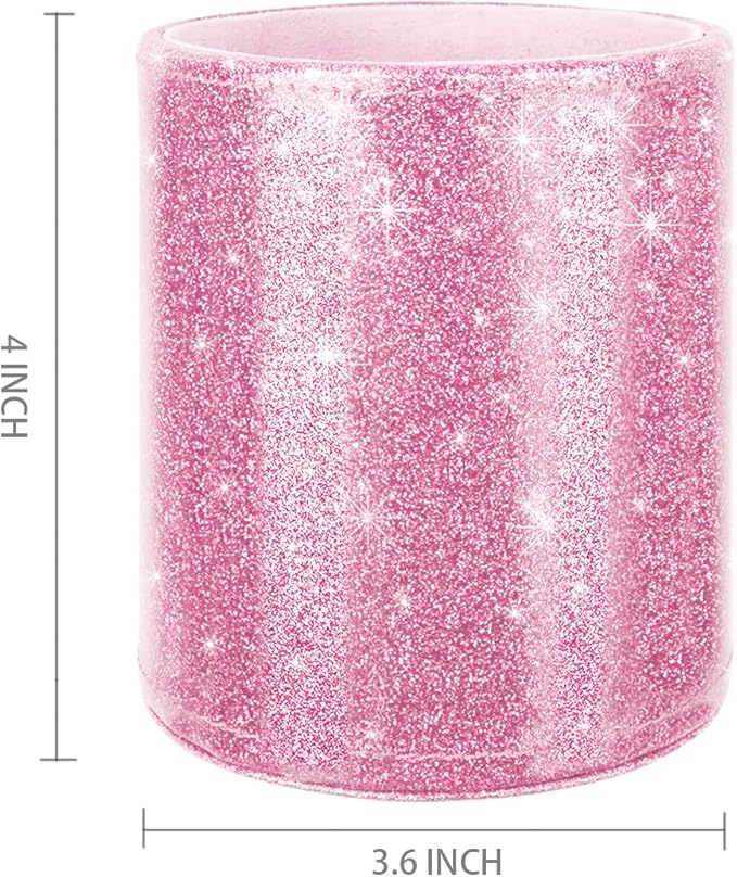 Glitter Pen Holder for Desk, Cute Pencil Cup Pink for Women Girls, Luxury Makeup Brush Holder Large Pu Leather Multi-Functional Organizer Cup for Office, Classroom, Home, Glitter Pink