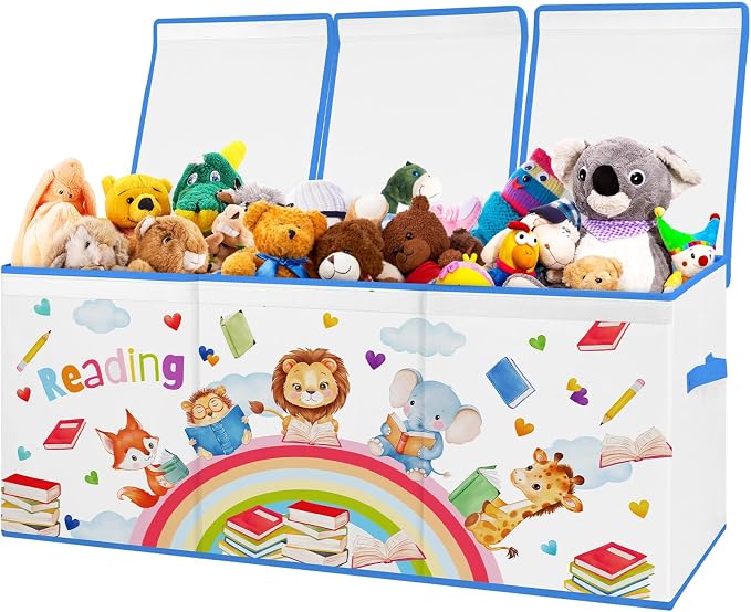 decalsweet Kids Toy Box Storage Chest Collapsible Storage Bin with Lids Handles for Boys Girls Toddler, Large Kids Toy Organizer Box for Kidsroom Bedroom Playroom Nursery,37.7"x12.5"x15.7"