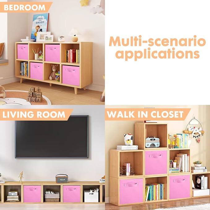 ShellKingdom Storage Bins, Foldable Fabric Storage Cubes And Cloth Storage Organizer Drawer For Closet And Toys Storage, 6 Pack (Pink)