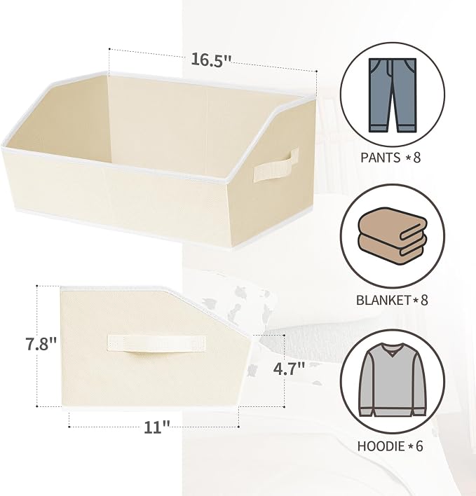 Homsorout Closet Organizers and Storage Bins - Large Fabric Storage Bins, Decorative Storage Baskets for Organizing, Trapezoid Foldable Basket for Clothes, Books, Home, 8 Pack, Beige