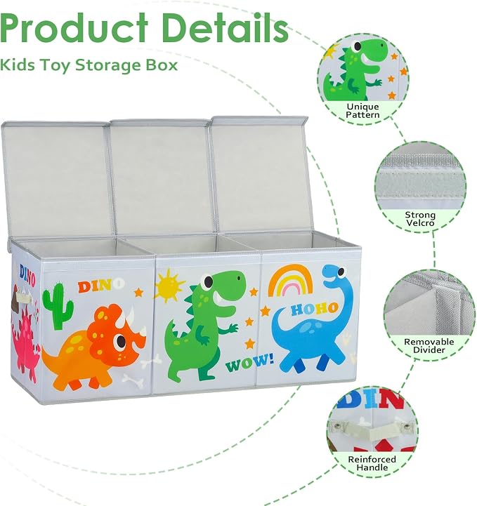 Large Toy Box Chest Organizer with Flip Lid for Kids, Collapsible Oxford Toy Storage Box with Handles for Boys Girls, Sturdy Waterproof Storage Organizer for Bedroom Playroom Nursery, 37.7×12.5×15.7''