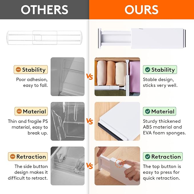 Lifewit 18 Pack Drawer Dividers 4" High 28-43.5cm/11-17" Adjustable Drawer Organizer for Clothes/Utensils, Expandable Drawer Separator in Dresser/Kitchen/Bedroom/Office Organization & Storage White