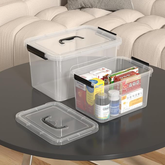 Wekioger 2 Pack Clear Plastic Storage Bins with lids, 6 Quart & 12 Quart Container Boxes