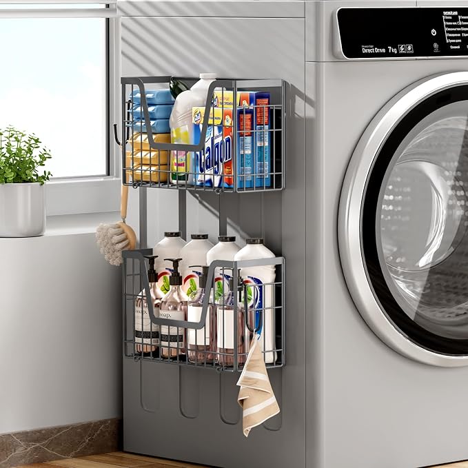 Grey Magnetic Shelf for Fridge, 2 Set Potato and Onion Storage Bins, Magnetic Fruit Basket for Fridge Pantry Organizers & Storage, Magnetic Spice Rack for Refrigerator Kitchen Counter Cabinet