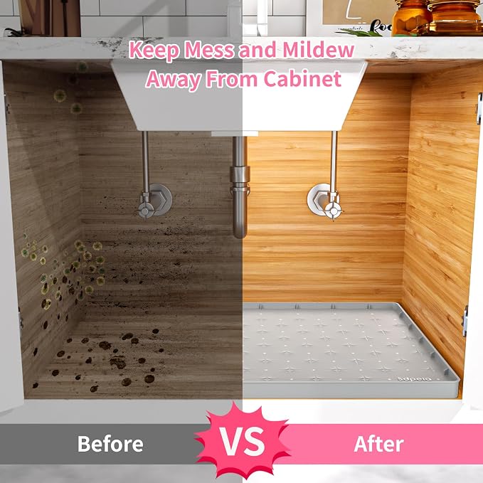 Sdpeia Under Sink Mat 28"×22" Waterproof Silicone Cabinet Liner & Sink Protector for Kitchen & Bathroom, Multi-Purpose Organizers Tray for Pets, Laundry, Cat Litter Mat