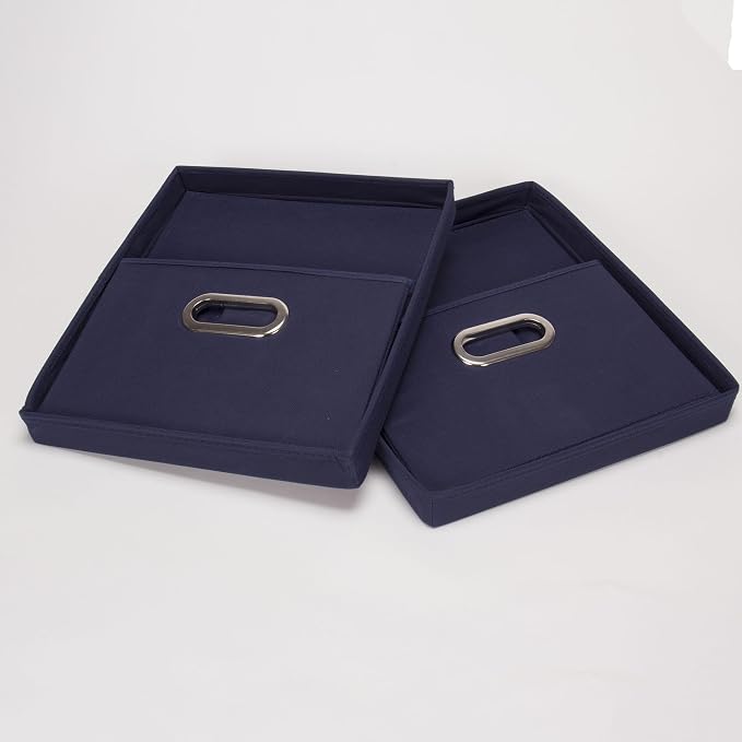 Household Essentials Fabric Storage Boxes with Lids and Handles, Blue