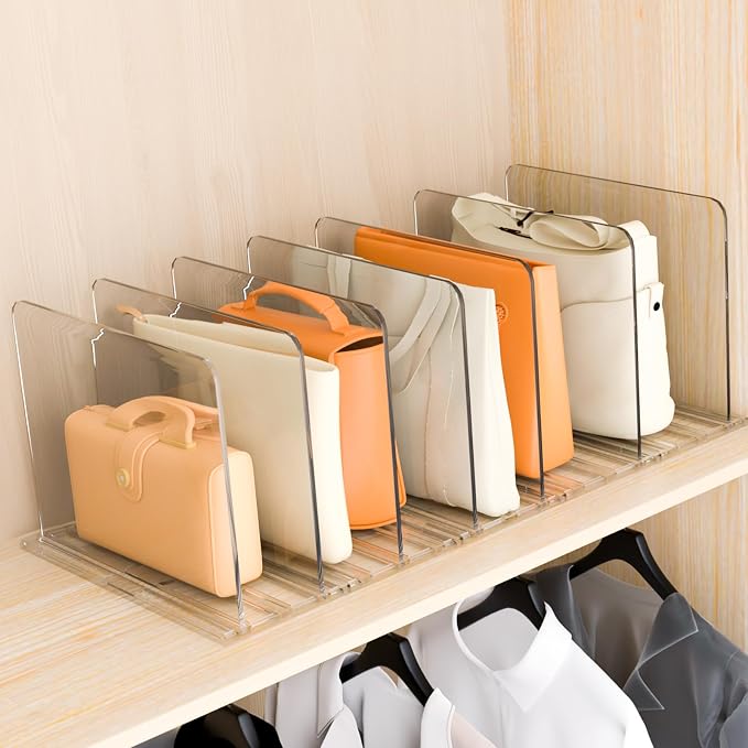 xydstay Adjustable Bag & Purse Organizer for Closet, Acrylic Shelf Dividers, Handbag Storage Organizer Clear Purse Dividers for Closet Organization Separators for Handbag, Book in Bedroom, Office