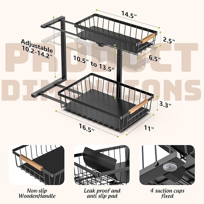 Under Sink Organizer and Storage, Slide Out Under Cabinet Storage Pull Out Sink Shelf Cabinet Storage Shelves, Undersink Organizers for Kitchen Bathroom Cabinet