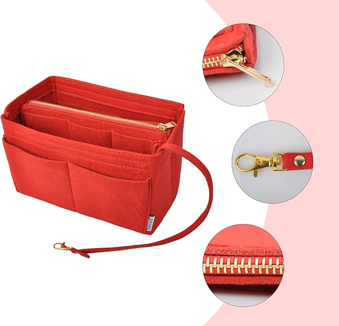 Vercord Felt Organizer Insert for Purse Handbag Tote Bag in Bag Inside Shaper Divider Neo Red Small