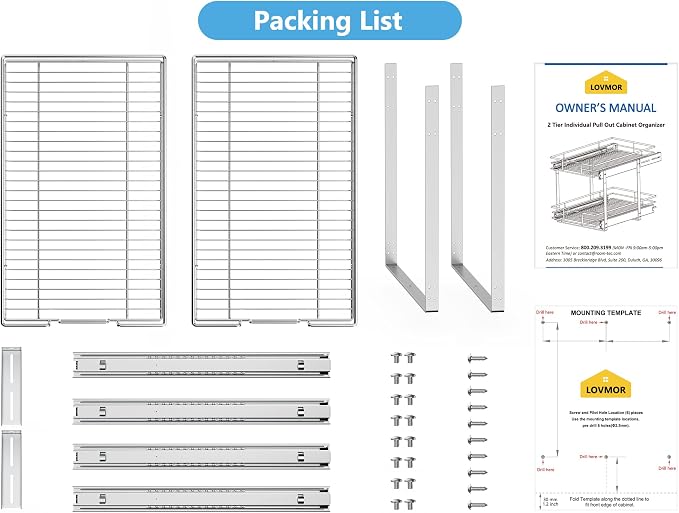 LOVMOR Individual Pull Out Cabinet Organizer, 2 Tier Cabinet Drawers Slide Out, Pots and Pans Organizer and Storage Pantry Shelf for Kitchen (11" W x 21" D)