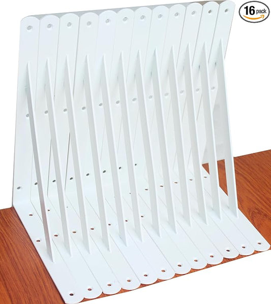 16 Pack L10 x H 8" White Heavy Duty Shelf Brackets with Screws Metal Shelf Brackets Shelf Support Angle Brackets for Shelves L Brackets Heavy Duty Floating Shelf