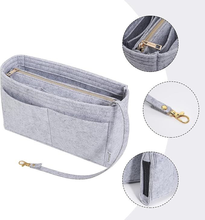 Vercord Felt Organizer Insert For Purse Handbag Tote Bag In Bag Inside Shaper Divider Neo Grey Slender Medium
