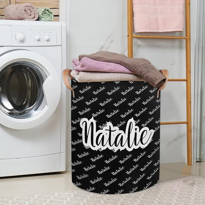 Personalized Laundry Basket, Custom Gift Laundry Hamper, Collapsible Nursery Waterproof Laundry Baskets, Dirty Clothes Toy Hamper with Handles Name Black