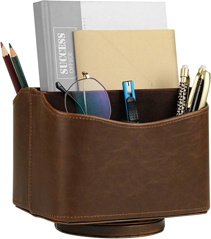 HofferRuffer Spinning Remote Control Holder, Remote Caddy, Spinning Remote Control Organizer, PU Leather (Classic Brown)