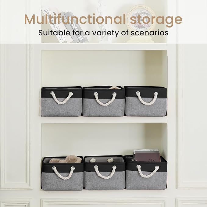Storage Baskets for Shelves 13.8x9.8x6.7 Inch, Foldable Fabric Storage Bins with Handles, Small Storage Baskets for Organizing Closet, Office, Home Organization (3-Pack, Black&Gray)