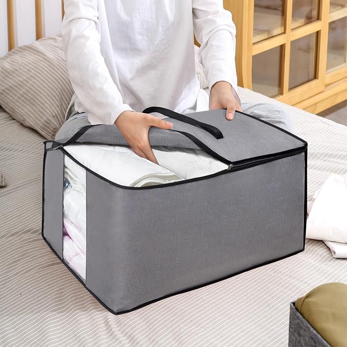 MISSLO Thick Over Size Storage Bag, Folding Organizer Bag, Under Bed Storage, College Carrying Bag for Bedding Comforters, Blanket, Clothes (Grey)