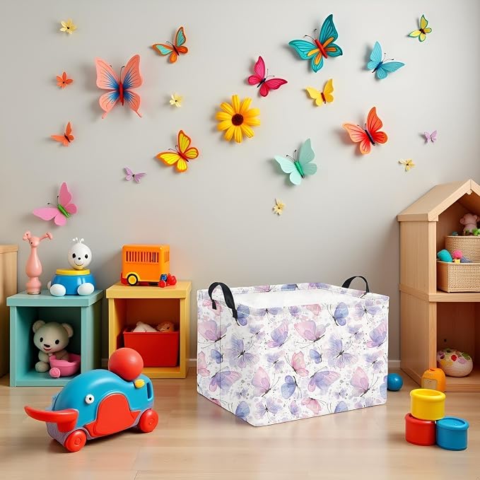 Rectangular Kids Storage Basket for Home Kitchen Girls Cute Storage Bin Organizer Shelf Book Room Decor(Fancy Butterfly)