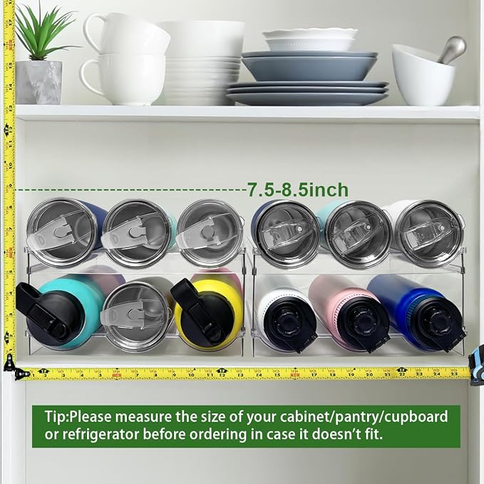 Spaclear 3 Pack Water Bottle Organizer for Cabinet, Stackable Water Bottle Holder, Plastic Cup Storage Organizer for Kitchen Cabinet Organizers and Storage, Tumbler Storage Cup Rack for Pantry Counter
