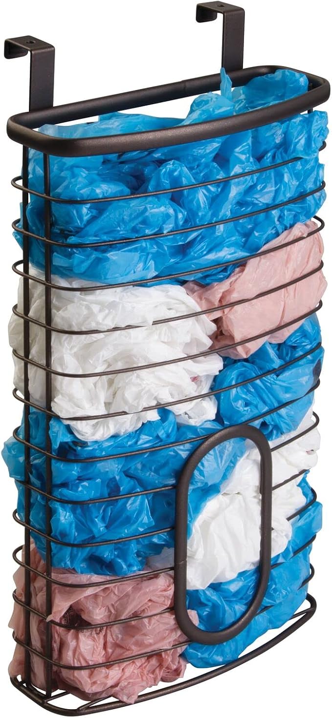 mDesign Over-The-Cabinet Plastic Bag Storage and Grocery Bag Holder, Kitchen Storage - Bronze