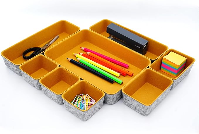 Welaxy 8-Piece Felt Drawer Organizers Curry Desk Tray Makeup Storage