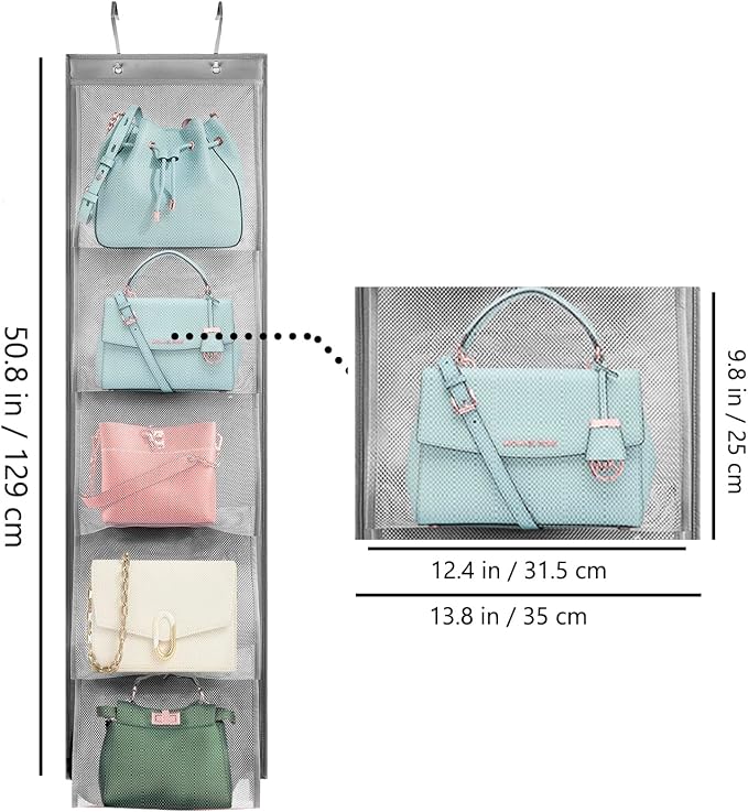 2 Pack Over the Door Hanging Vinyl Organizer Embroidery Stabilizer Holder Purse Storage for Closet Bath Towel Hanger Scarf Container 5 Large Pockets (One Side)