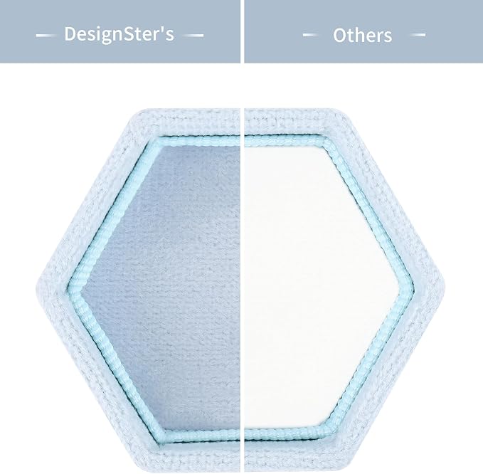 DesignSter Velvet Ring Box Hexagon - Premium Gorgeous Vintage Double Ring Display Holder with Detachable Lid for Proposal, Engagement, Wedding, Ceremony (Light Blue)