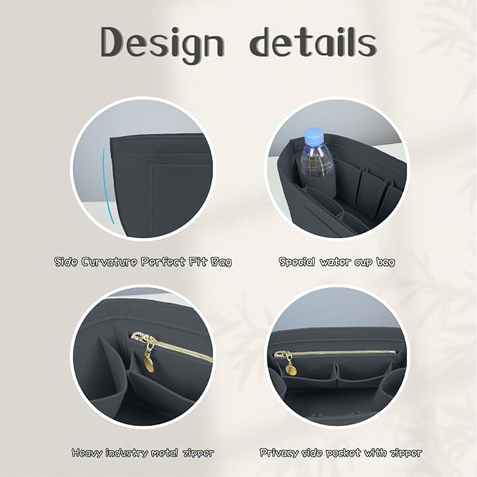 Lckaey Organizer Insert For Long Champ Le Pliage Purse organizer Premium Felt 1012-25Grey-S