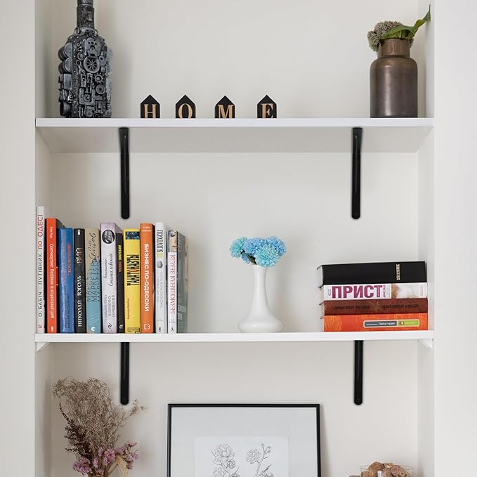 6 Pack L8 x H 6" Black Heavy Duty Shelf Brackets with Screws Metal Shelf Brackets Shelf Support Angle Brackets for Shelves L Brackets Heavy Duty Floating Shelf