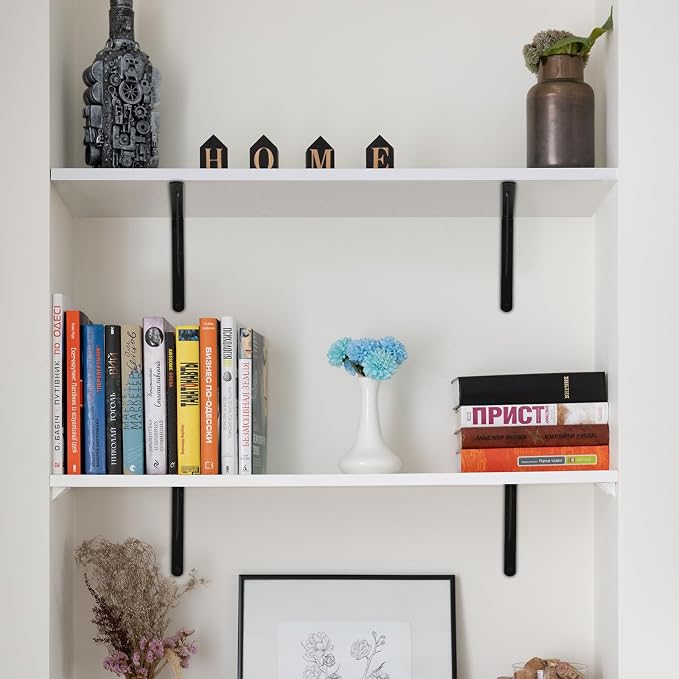 16 Pack L14 x H 10" Black Heavy Duty Shelf Brackets with Screws Metal Shelf Brackets Shelf Support Angle Brackets for Shelves L Brackets Heavy Duty Floating Shelf
