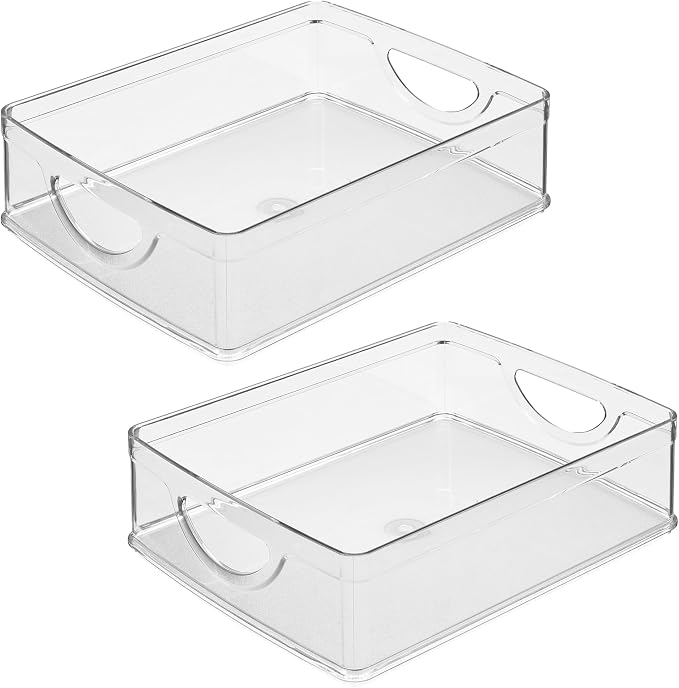 iDesign Plastic Stackable Pantry Bin, Set of 2, Clear | Storage Bin with Handles, For Cabinets or Fridge