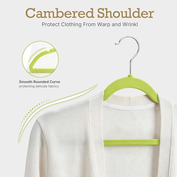 HOUSE DAY Vibrant Green Velvet Hangers 60 Pack, Non Slip Clothes Felt Hanger Heavy Duty for Coat, Premium Slim Space Saving Suit Hangers for Closet Organizer, 360° Rotating Silver Hook